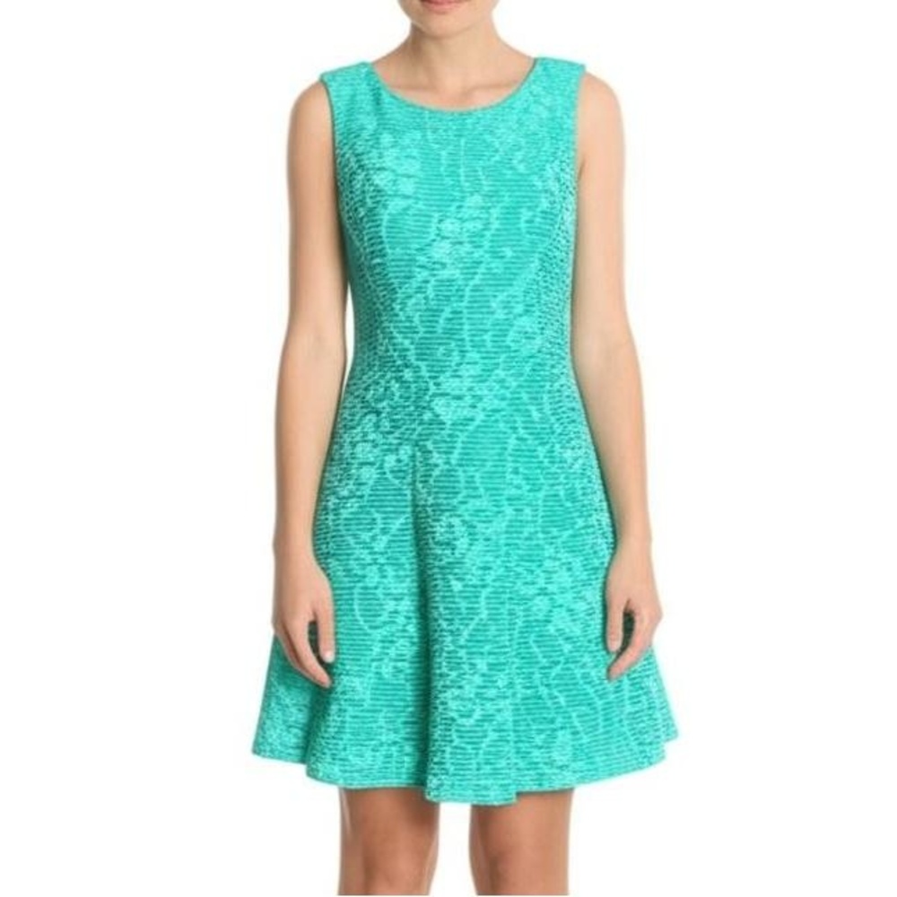 Studio One New York Sleeveless Fit Flare Dress 4 Teal Textured Casual Chic Party